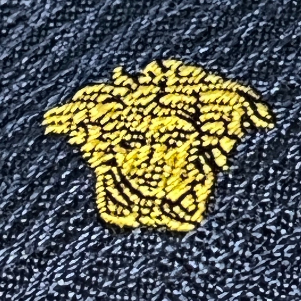 Versace Necktie Mens OS Navy Blue Gold Polka Dot Medusa Head Silk Made in Italy - Picture 8 of 12